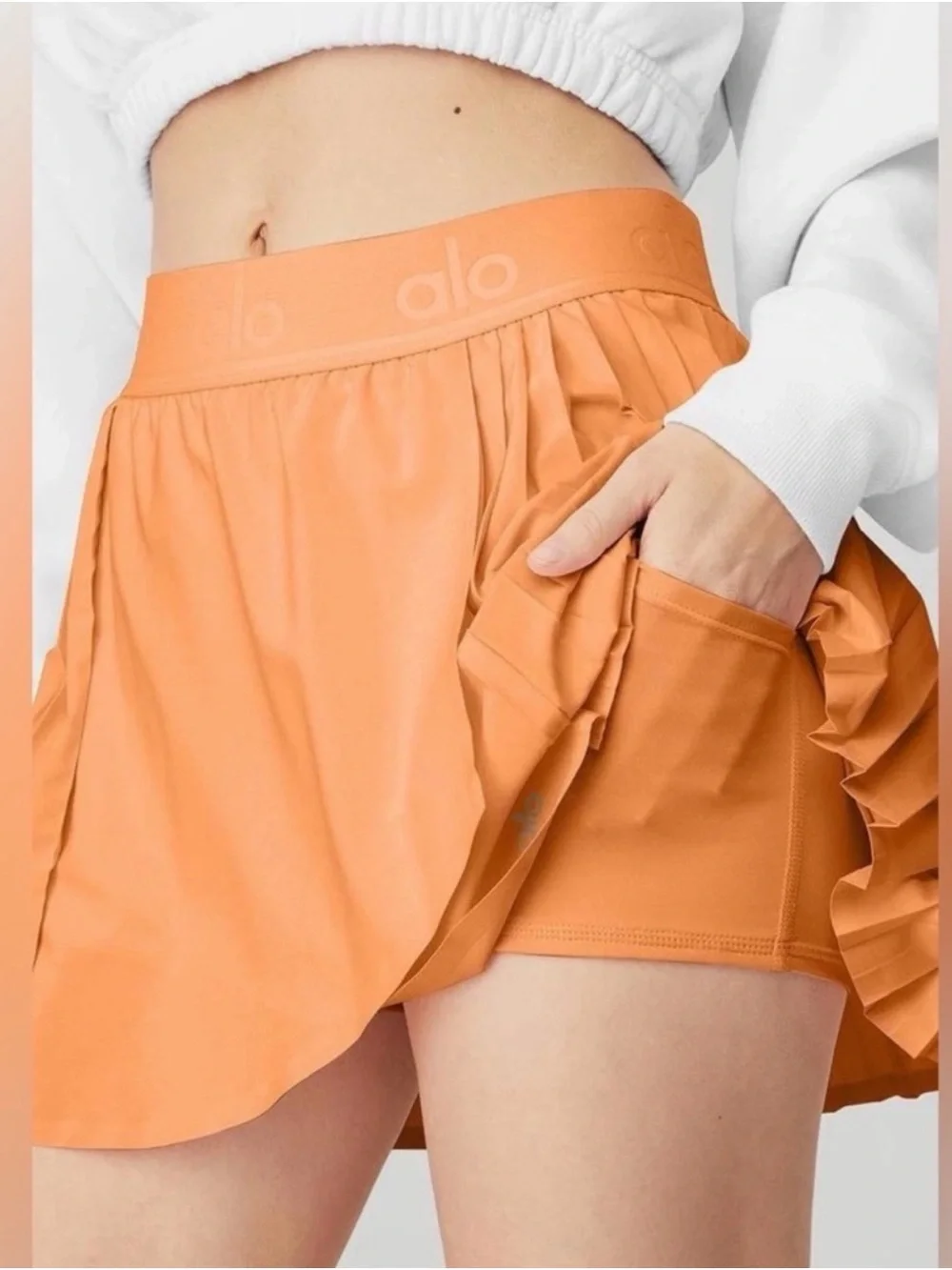 ALO Yoga Orange Pleated Wrap Mini Skort